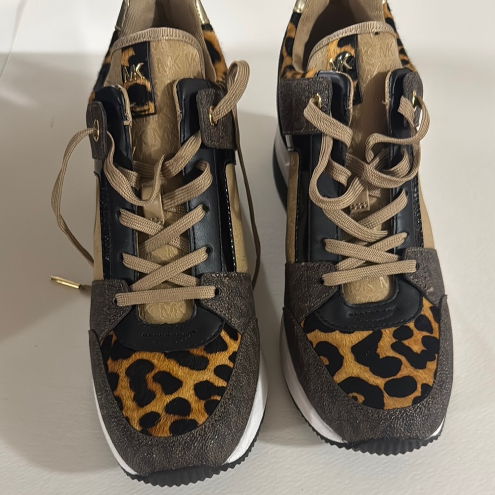 Michael Kors Brown and Black Sneakers with Leopard Print